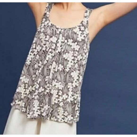 Vanessa Virginia Brown Floral Tank Womens XS Swingy Tie Back Top Anthropologie - Picture 1 of 9